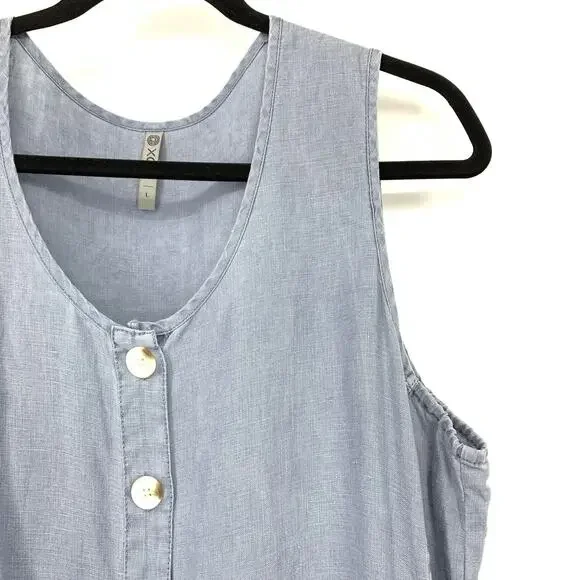 XCVI Midi Length Dress Womens Size Large Button Front Linen Light Blue Gray - Picture 4 of 7